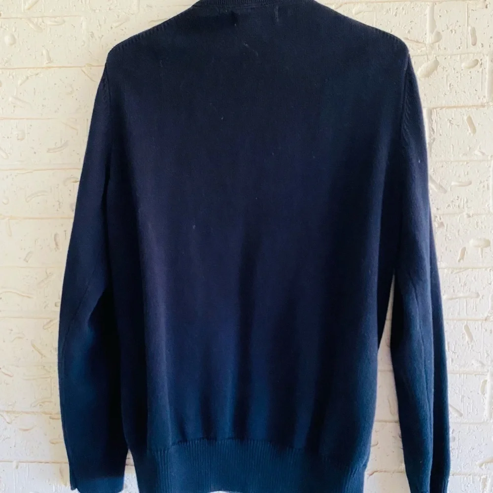 Frederik Anderson Copenhagen Classic Cotton Navy Sweater w/ Button Accent Large